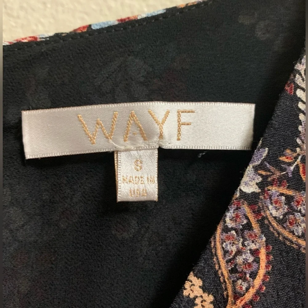 Wayf Malone  Paisley Black Floral V-Neck Mini Swing Dress Size Small Fall